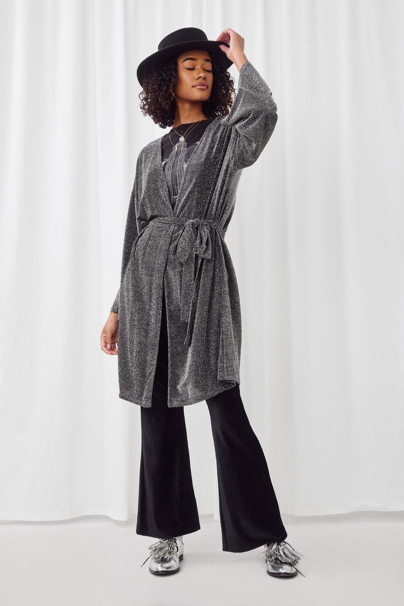 H11011 BLACK Womens Sparking Wrap Kimono Full Body