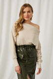 H8048 Oatmeal Womens Ribbed Side-Zip Knit Top Front