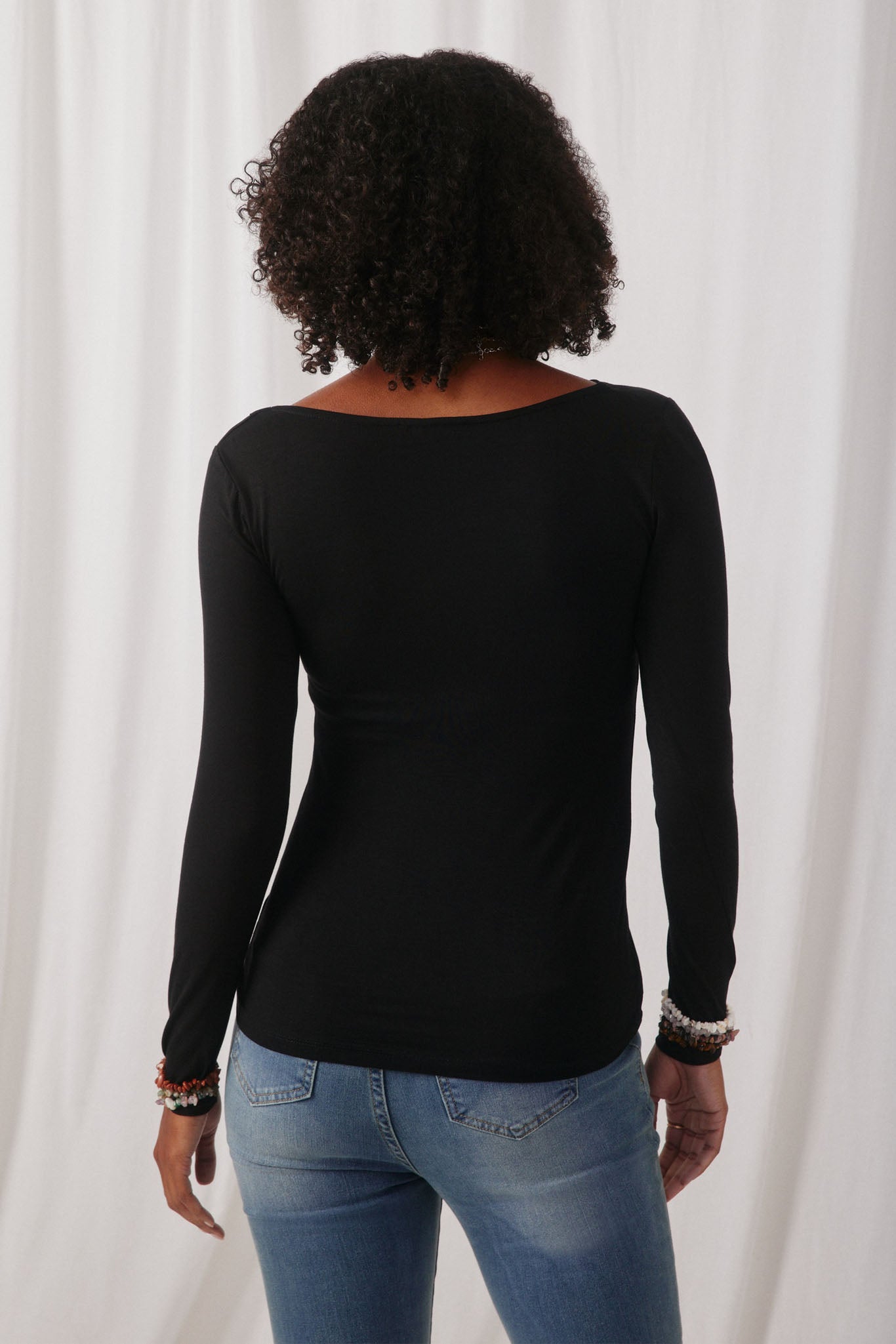 H8207 Black Womens Knit Cowl Neck Top Back