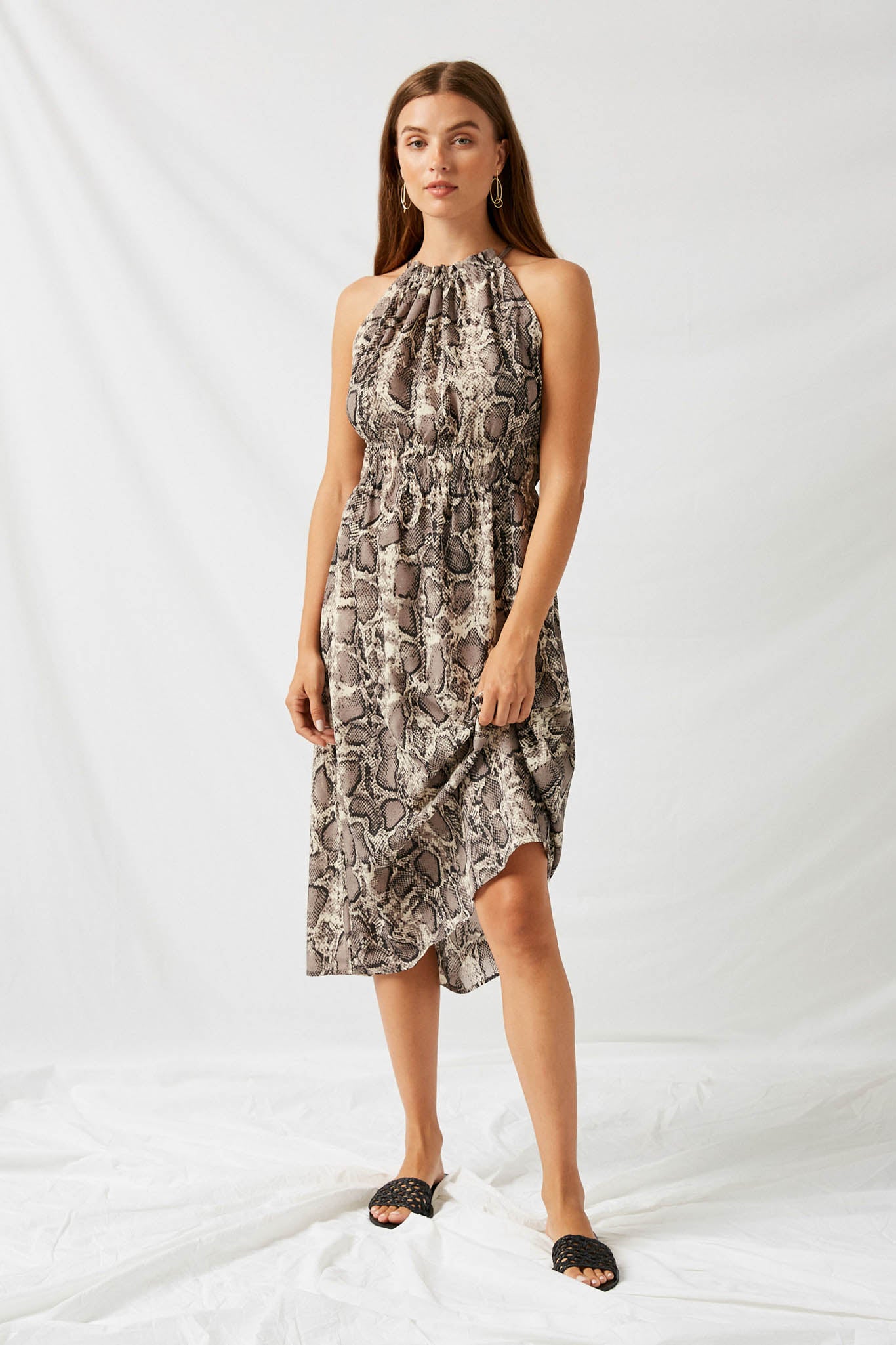 H9103 Grey Snakeskin Midi Dress Front