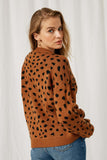 HJ1186 Camel Womens Animal Print Buttoned Sweater Cardigan Front