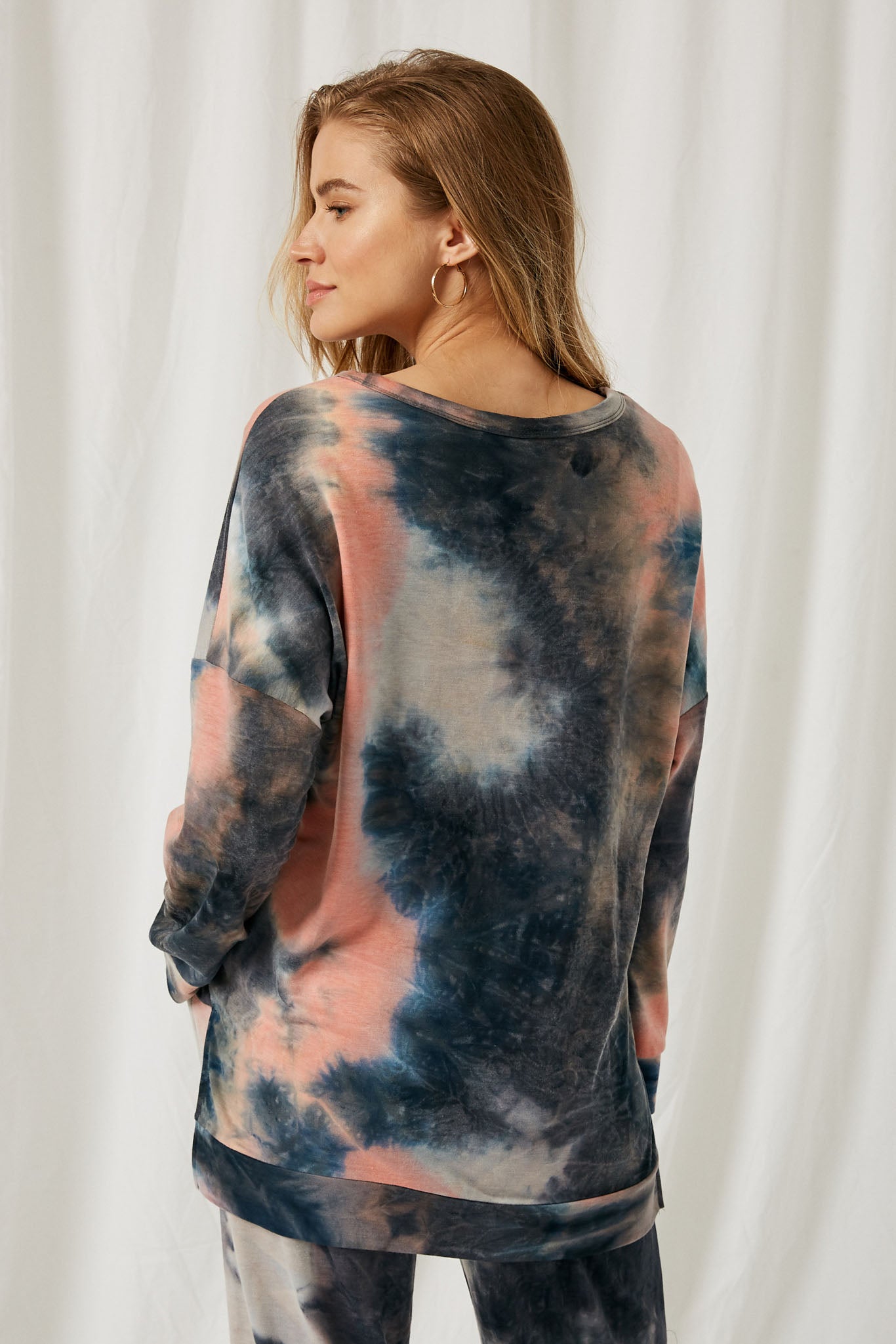 HJ1190 Charcoal Womens Tie Die Drop Shoulder Sweatshirt Back