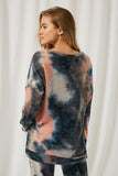 HJ1190 Charcoal Womens Tie Die Drop Shoulder Sweatshirt Back