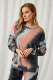 HJ1190 Charcoal Womens Tie Die Drop Shoulder Sweatshirt Pose