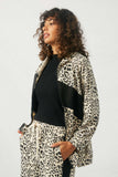 HJ1248 Womens Leopard Contrast Zip-Up Hoodie Side