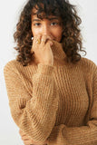 HJ1314 Mustard Womens Velvet Yarn Knit Turtle Neck Sweater Close Up