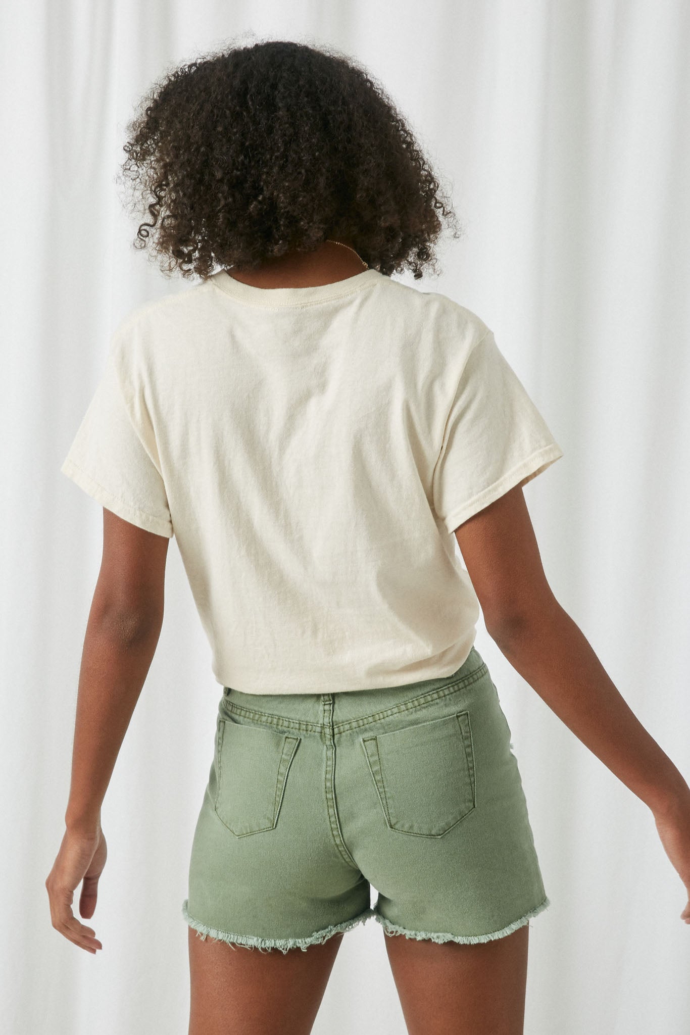 HJ3329 Olive Womens Distressed Washed Color Denim Shorts Back