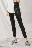 HK1351 Black Womens Sequin Stretch Leggings Front