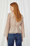 HN4191 TAN Womens Ruffled Shoulder Tie Neck Bell Sleeve Top Back