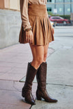 HN4211 Camel Womens Suede Plated Tennis Skirt Side