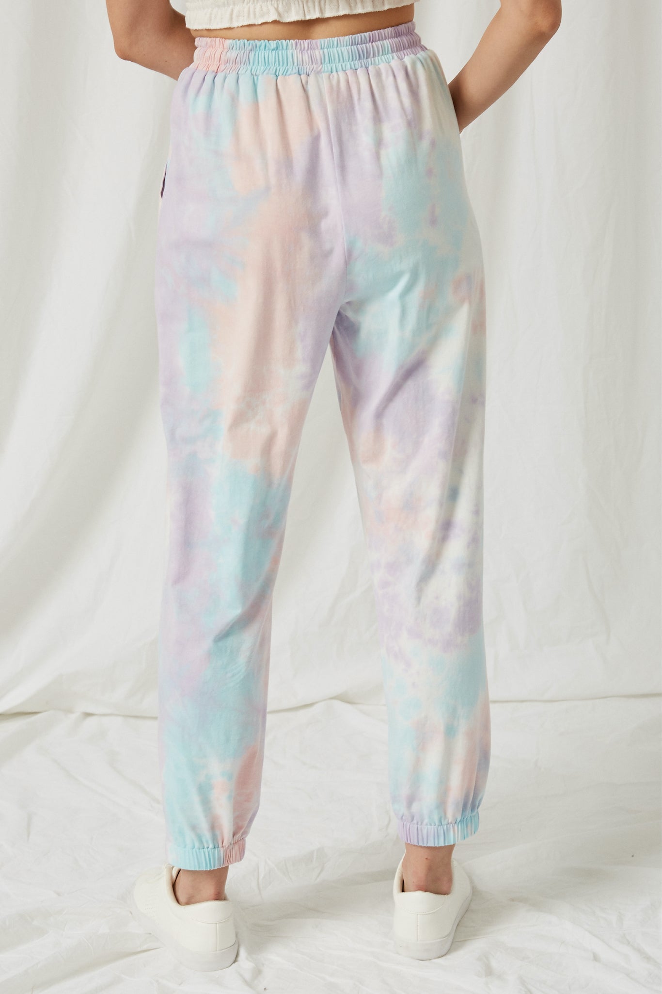 HY1120 LAVENDER Womens Tie-Dye Drawstring Jogger Back