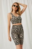 HY1149 Taupe Womens Leopard Round Neck Sports Bra Top Pose