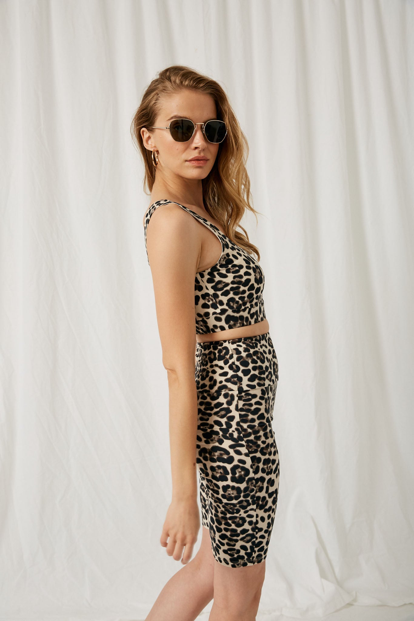 HY1150 Taupe Womens Leopard High Rise Biker Short Side