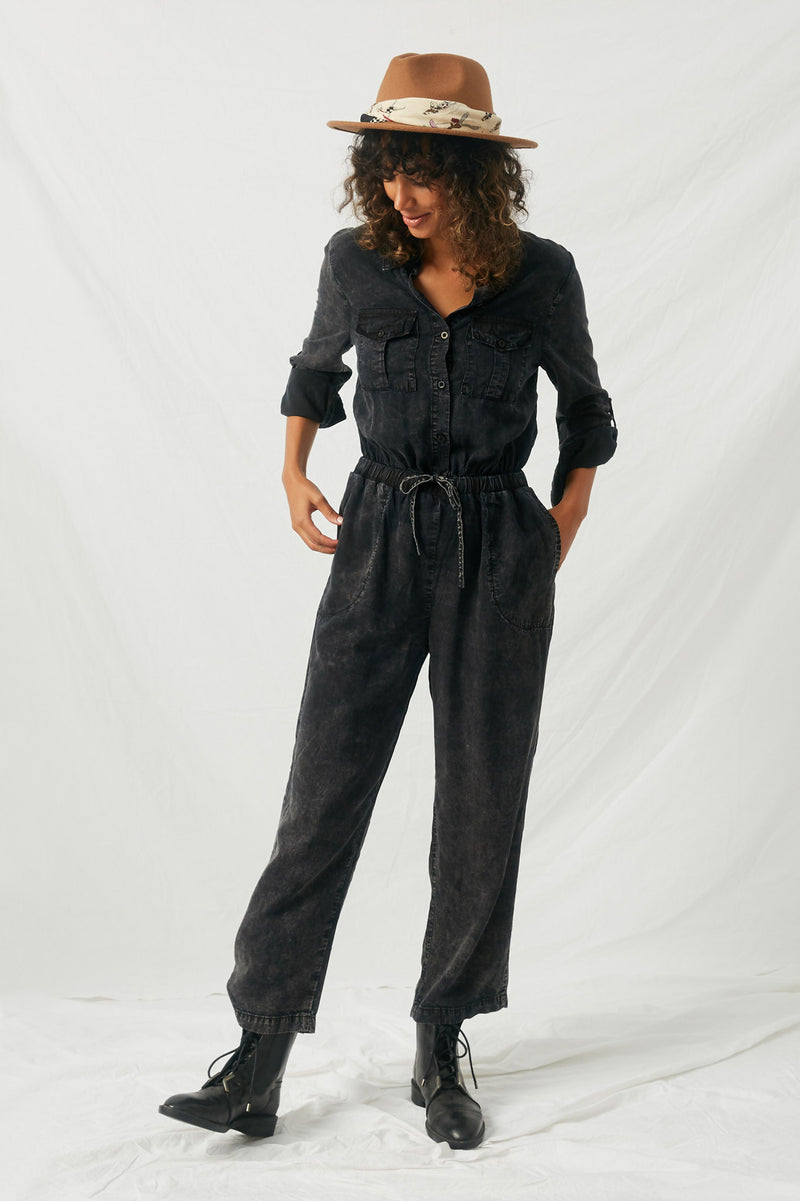 HY1163 Charcoal Womens Mineral Washed Jumper Full Body