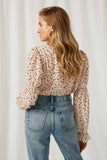 HY12222 Ivory Womens Long Sleeve Smock Neck Blouse Back