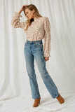 HY12222 Ivory Womens Long Sleeve Smock Neck Blouse Fully Body
