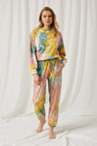 HY2012 Pink Mix Womens Tie Dye Drop Shoulder Hoodie Full Body