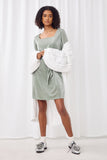 HY2087 SAGE Womens Square Neck Belted Metallic Knit Dress Full Body
