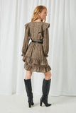 HY2091 Olive Womens Printed Ruffle Tiered Mini Dress Back
