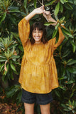 HY2100 MUSTARD Womens Ruffle Neck Long Sleeve Babydoll Top Front