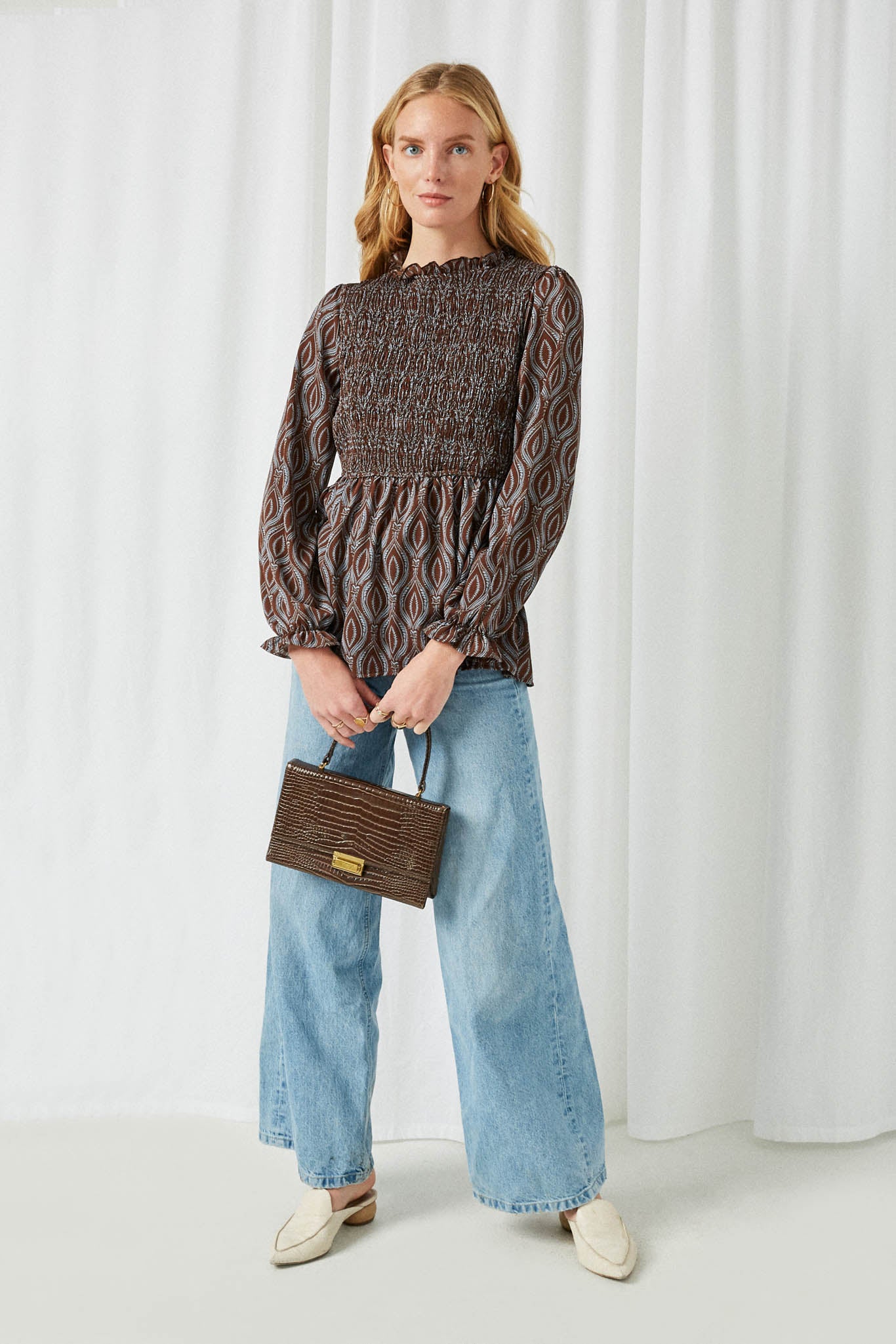 HY2213 Mocha Ruffle Sleeve Top Back