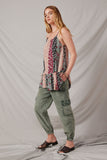 HY2623 Multi Womens Print Block Cross Back Sleeveless Tunic Side