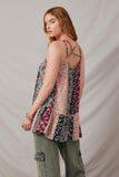 HY2623 Multi Womens Print Block Cross Back Sleeveless Tunic Back