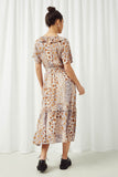HY2644 Stone Womens Patchwork Print Belted Ruffle Midi Dress Back