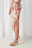 HY2675 Ivory Womens Paisley Print Side Slit Midi Skirt Side