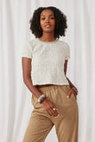 HY2962 Ivory Womens Textured Contrast Band Tee Front