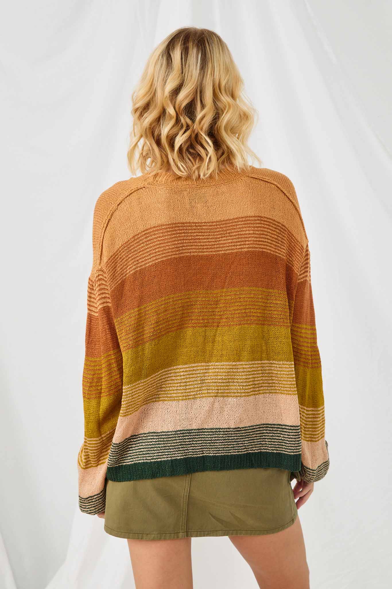 HY5070 BURGUNDY Womens Gradient Mixed Stripe Sweater Knit Pullover Back