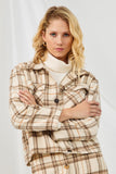 HY5249 BEIGE Womens Brushed Plaid Wide Sleeve Patch Pocket Shacket Detail