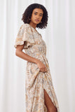HY5558 Taupe Womens Paisley Print Flutter Sleeve V Neck Maxi Dress Side