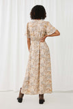 HY5558 Taupe Womens Paisley Print Flutter Sleeve V Neck Maxi Dress Back