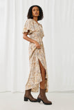 HY5558 Taupe Womens Paisley Print Flutter Sleeve V Neck Maxi Dress Alternate Angle