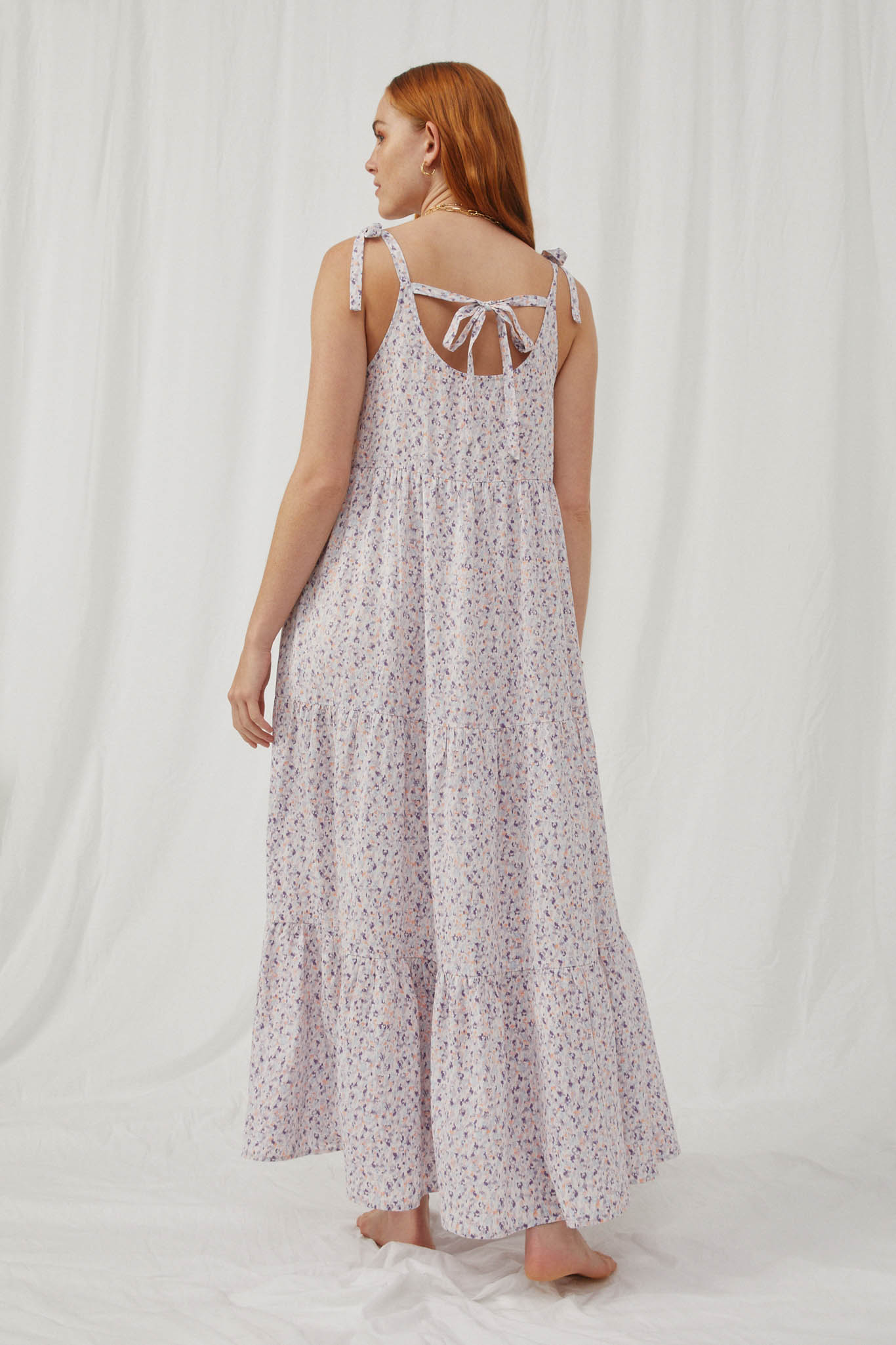 HY5632 Lavender Womens Tie Detail Scooped Back Maxi Dress Back