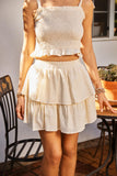 HY5667 Ivory Womens Swiss Dot Layered Elastic Waist Skirt Editorial