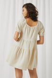 HY5696 Ivory Womens Textured Puff Seeve Tie Front Dress Back