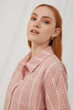 HY5963 Mauve Womens Textured Gingham Cropped Collared Button Up Shirt Detail