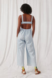 HY6006 Light Blue Womens Pinstripe Back Cutout Sleeveless Jumpsuit Back
