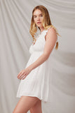HY6108 Off White Womens Smocked Textured Plunging V Neck Dress Side