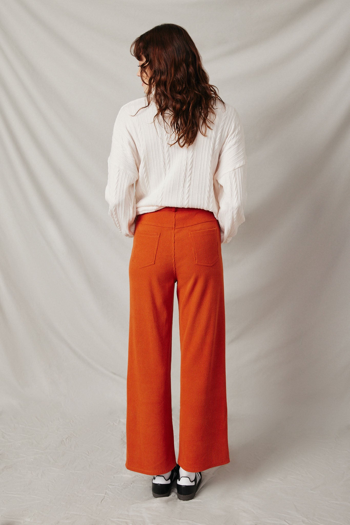 HY6327 Rust Womens Corduroy Straight Leg Pants  Back