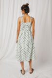 HY6884 Mint Womens Polka Dot Tie Strap Smocked Dress Back