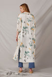 HY6933 Cream Womens Satin Floral Open Duster Back