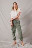 HY6936 Off White Women Ruffle Tiered Floral Eyelet Square Neck Top Full Body
