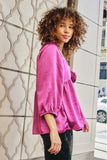 HY7760 Magenta Womens Satin Rose Corsage Detail Tiered Top Side