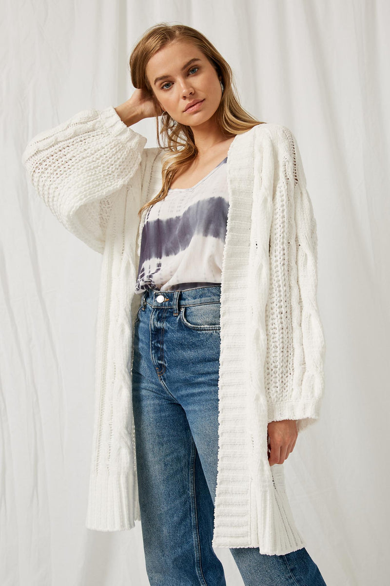 H6132 Cream Oversized Sweater Knit Cardigan Side