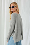 HC1321 Grey Womens High Low Trumpet Sleeve Knit Top Side