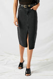 H11044 Black Denim Denim Midi Pencil Skirt Front