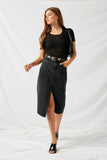 H11044 Black Denim Denim Midi Pencil Skirt Full Body